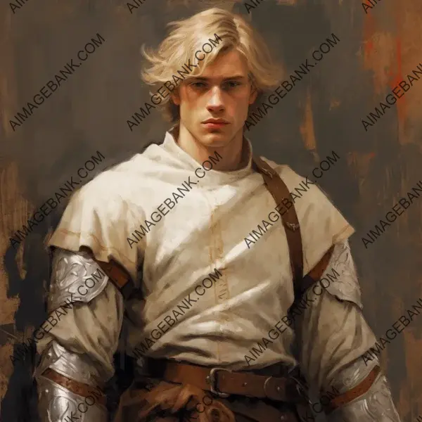 Young man white hair medieval warrior