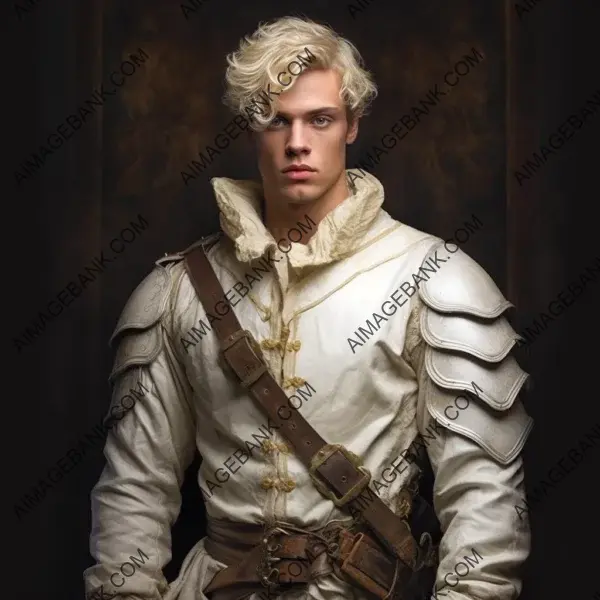 Young man white hair medieval hero