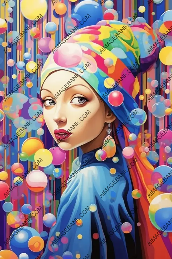 Stunning combination of the classic Girl with a Pearl Earring painting and the vibrant aesthetic of Lisa Frank