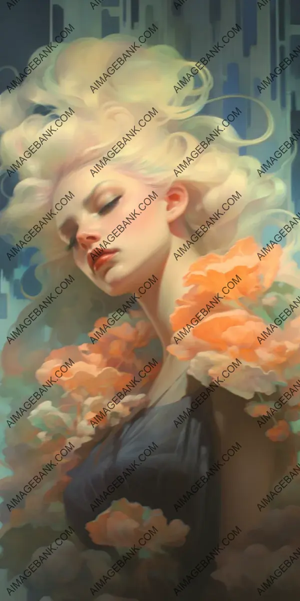 Efflorescent opalescent art style creating a resplendent and captivating portrait