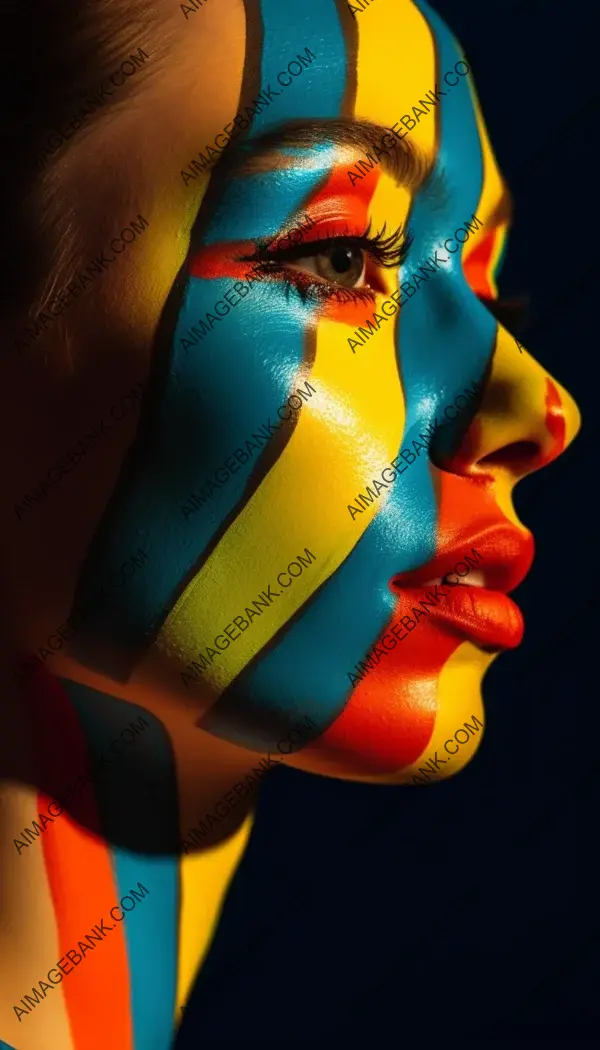 Vibrant face with Bauhaus-inspired paint