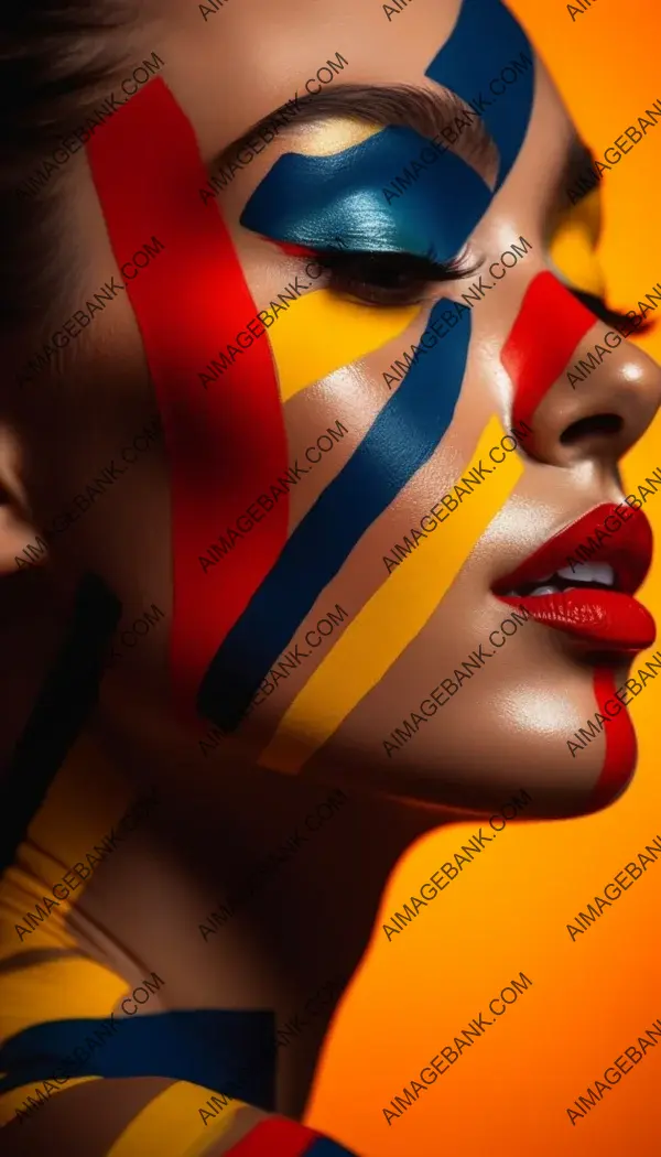 Vibrant face adorned with angular shapes