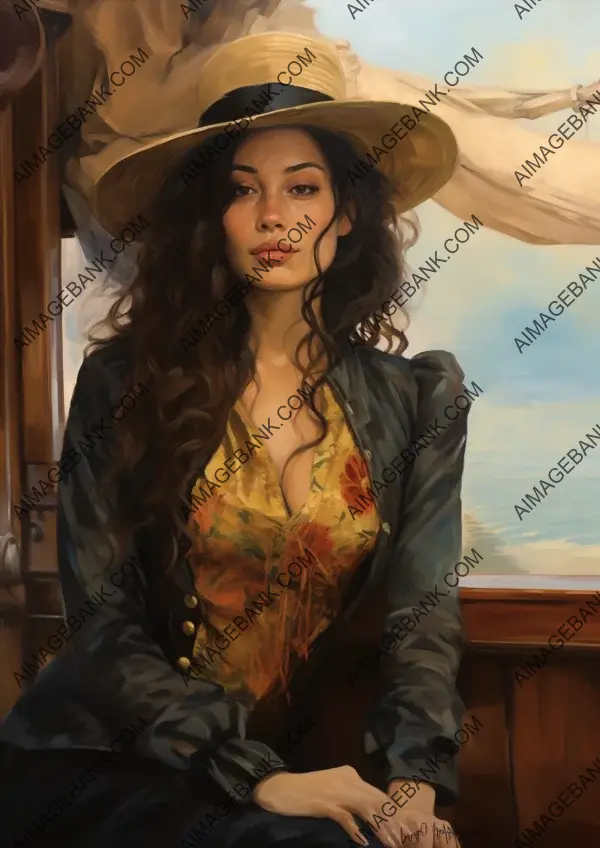 1860s Riverboat Belle: Gouache Board Depicting a Lone Agent