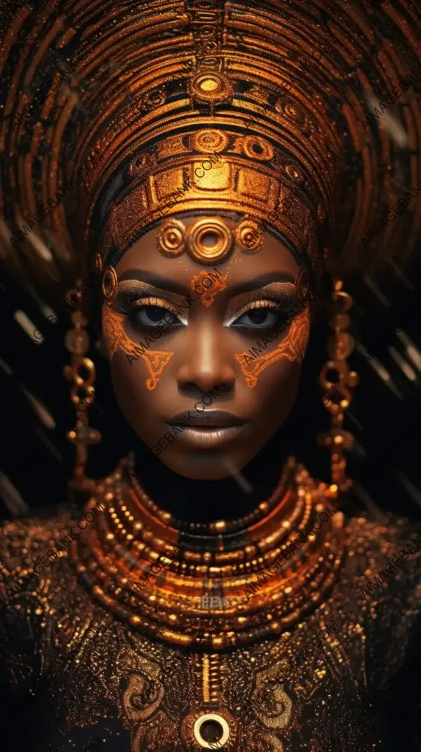 Captivating African woman with a stunning gold makeup and a fashionable turban