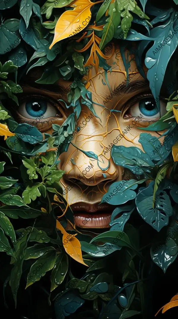 Playful masterpiece: A subject peeking out from the bushes, created with an octane of creativity