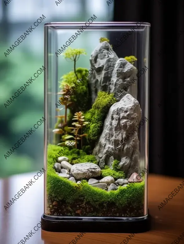 Aquarium Rocks with Moss Inside Glass