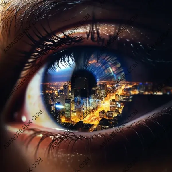 Dark Neon Eye: Mirroring City Skyline