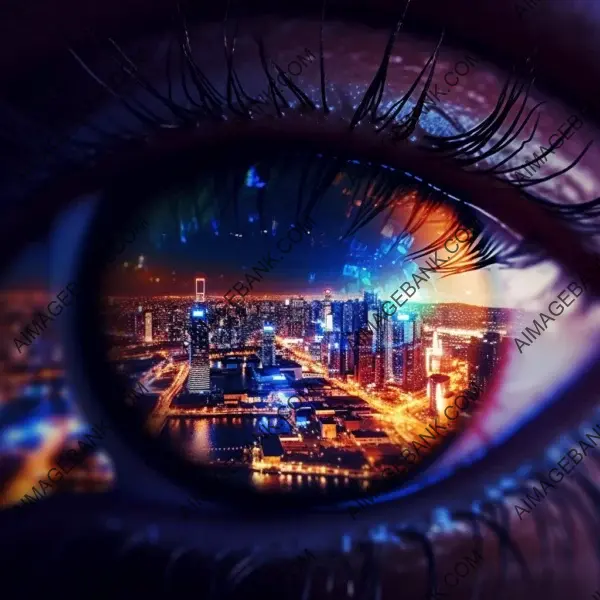 City Skyline with Dark Neon Eye