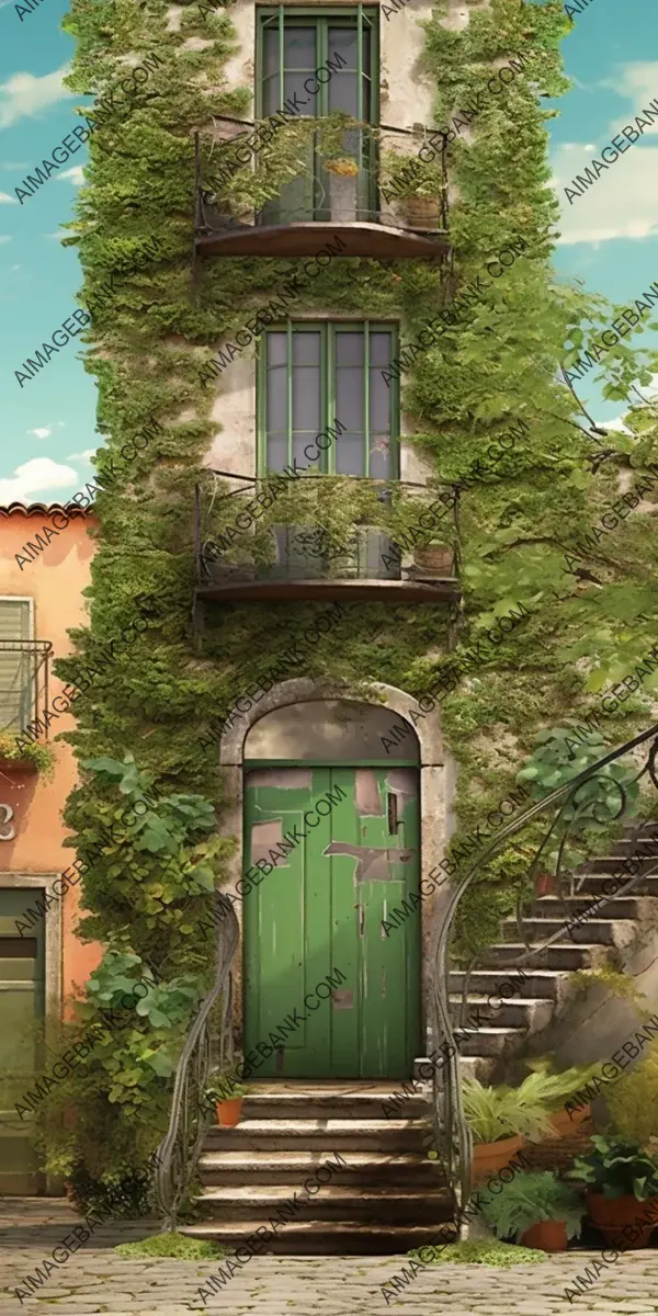 Green Wall with Front-Style Romantic Illustration