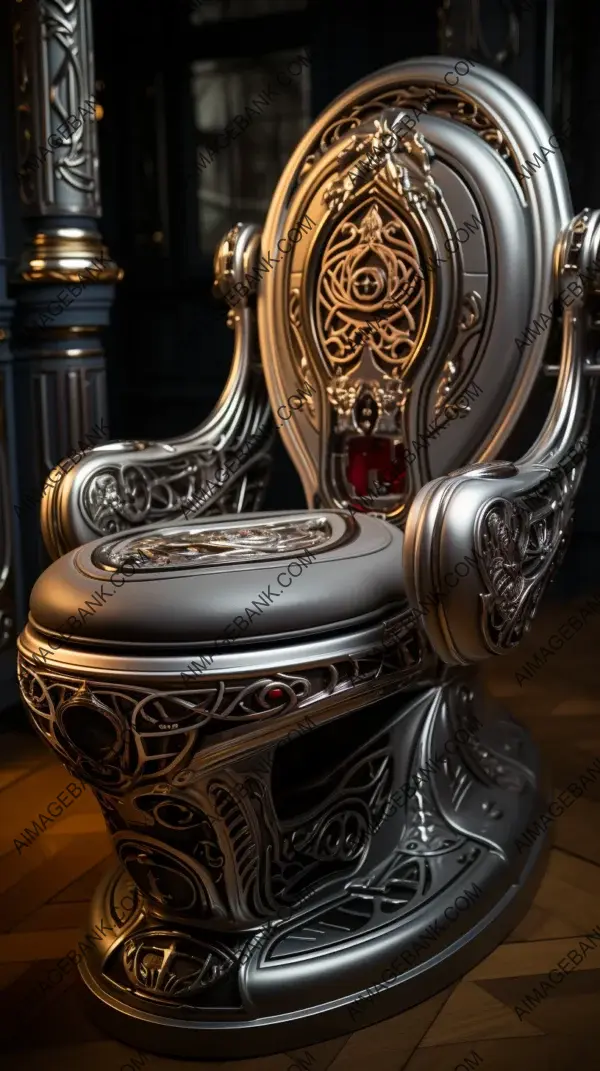 Logo-Infused Elegance: Silver Toilet with Styling Ques