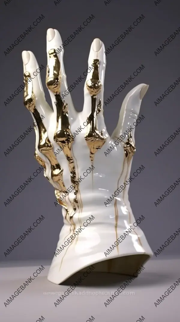 Fragile beauty: Ceramic hand with broken and missing fingers