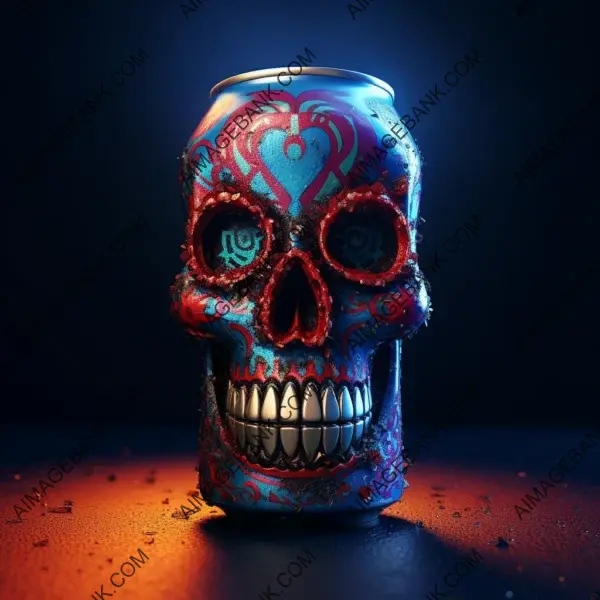 Sugary Rebellion: Cyberpunk Sugar Skull in the Shape of a Pepsi Can