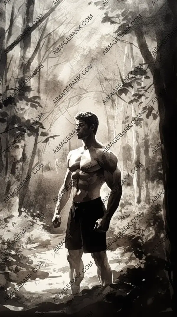 Powerful Illustration of Bodybuilder Trainer