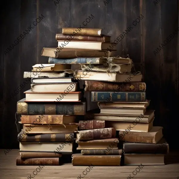 Ancient Books Piled on a Wooden Table