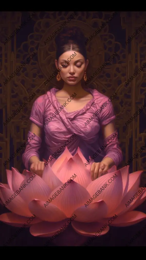 Meditating Woman Lotus Flower Conveys