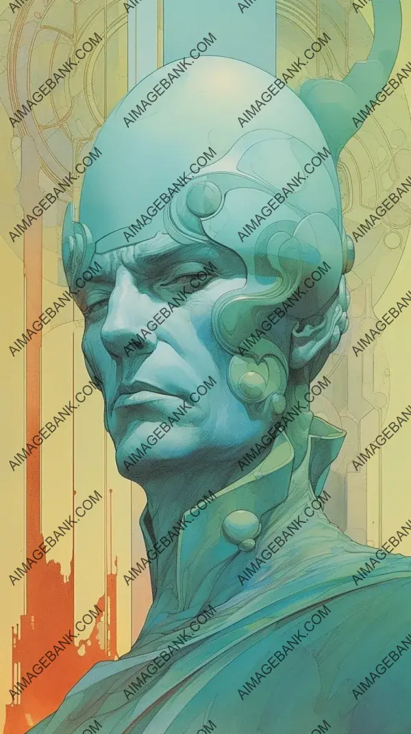 Clean lines artwork evoking the styles of Stanisaw Szukalski and Moebius