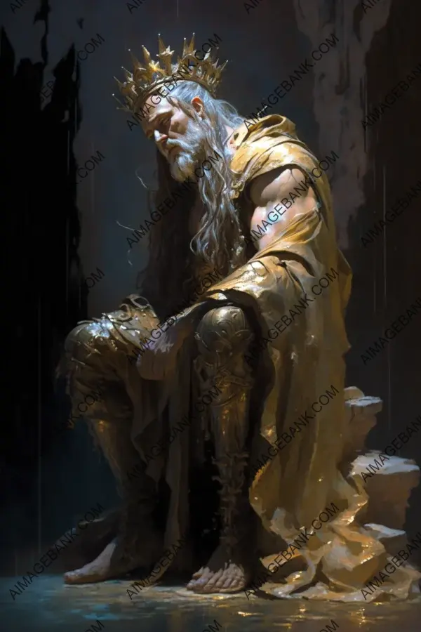 Profile shot of weeping King Midas lamenting his fate