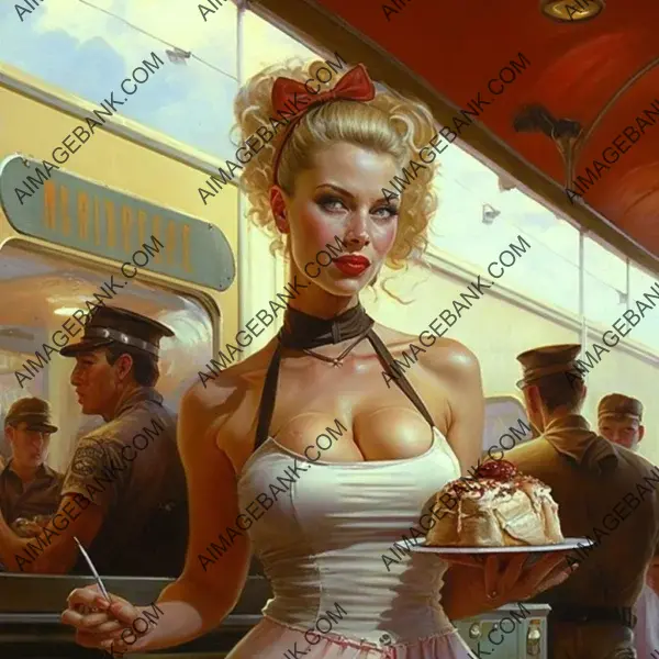 Gorgeous atompunk diner waitress in iconic Norman Roc&#8230;