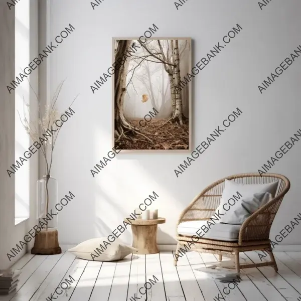 Modern white room mock-up with wood features