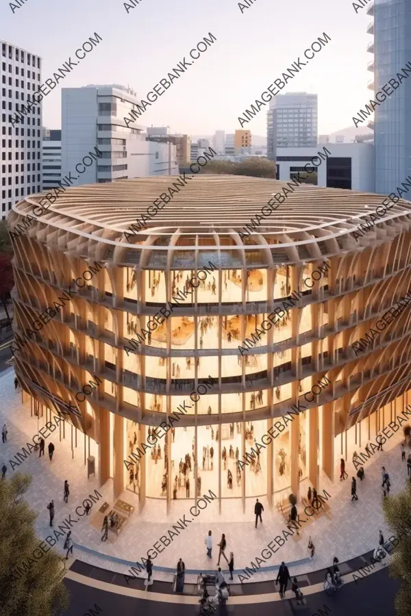 Timber library design: Aerial view showcasing parametric architecture