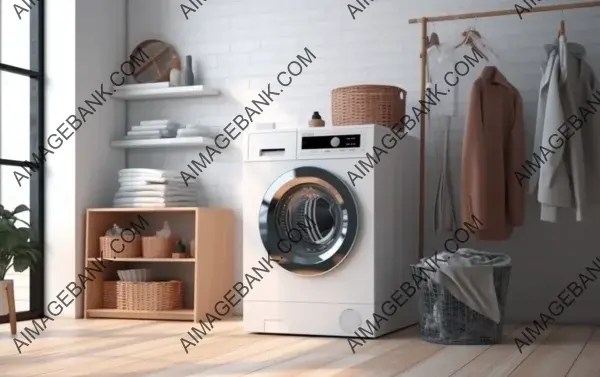 Laundry basket next to a washing machine: Mockup in an interior setting