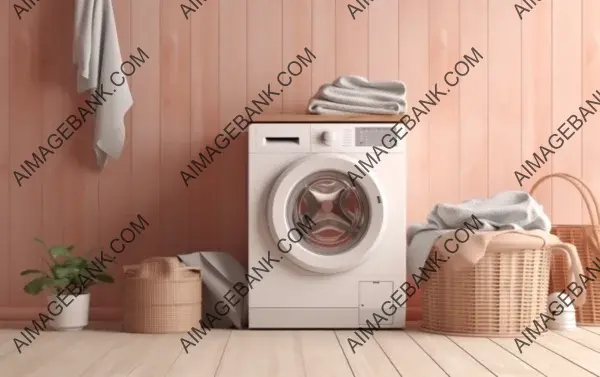 Interior mockup: Washing machine and laundry basket nearby