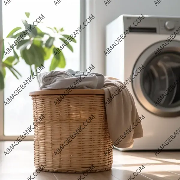 Practical laundry room setup: Washing machine with adjacent basket rack