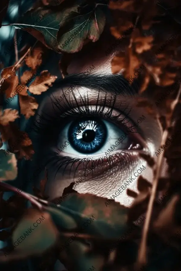 Artistic human eye intertwined with leaves and flowers