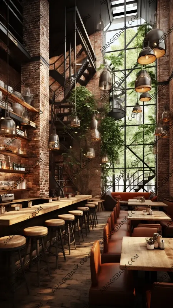 Modern caf? design with wide brick walls