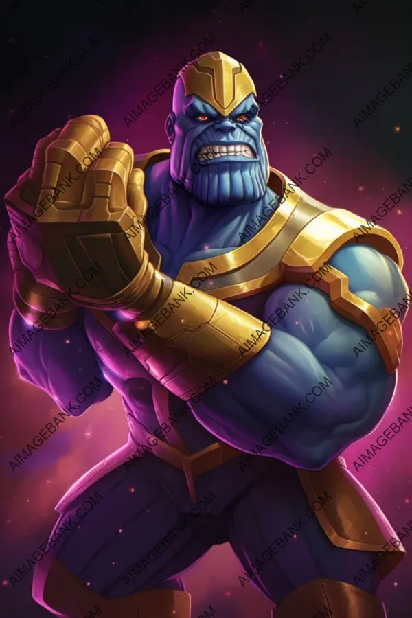 Caricature Art: Colorful Thanos Raising His Fist