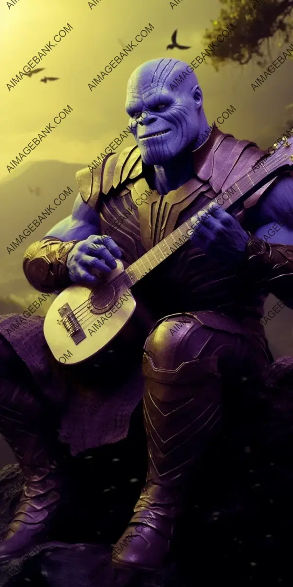 Experience the Laughter: Thanos&#8217;s Funny Scene of Playing a Small Ukulele in a Real Photo