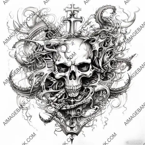 Intricate symbolism: Black ink design showcasing an anchor in Ed Hardy&#8217;s distinctive style.