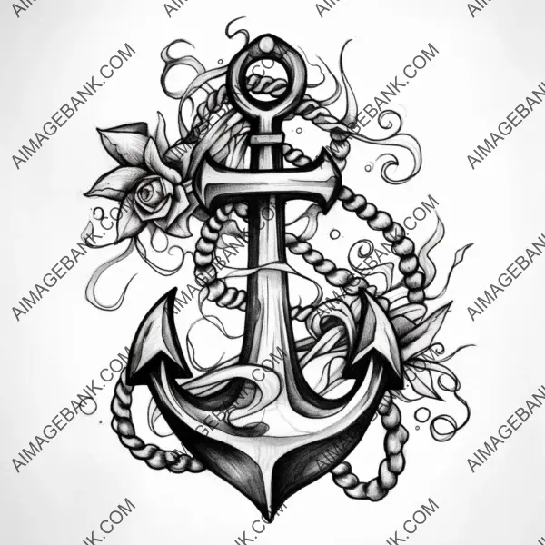 Monochromatic fascination: Black ink design featuring an anchor in Ed Hardy&#8217;s renowned style.