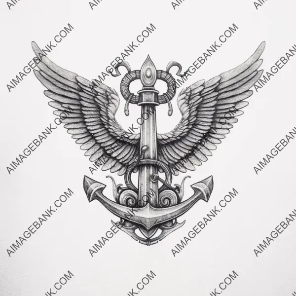 Nautical inspiration: Realistic anchor wings design tattoo.