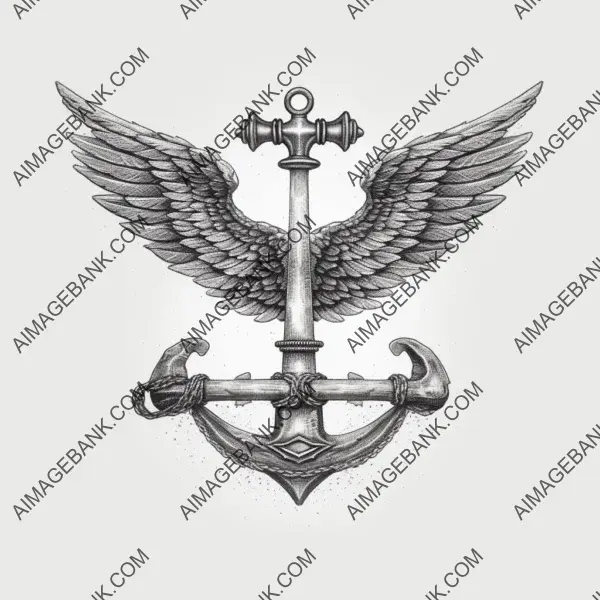 Symbolic fusion: Realistic representation of anchor wings in tattoo art.