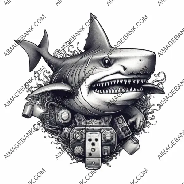 Gamer&#8217;s Bite: Cartoon Shark Controller Tattoo.