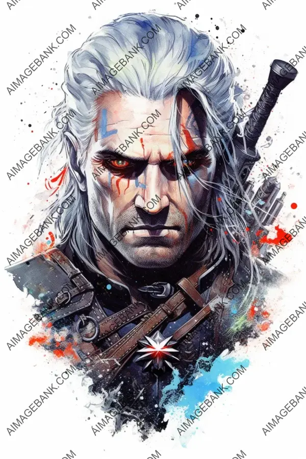 Colorful Geralt of Rivia Tattoo by Alena Lan