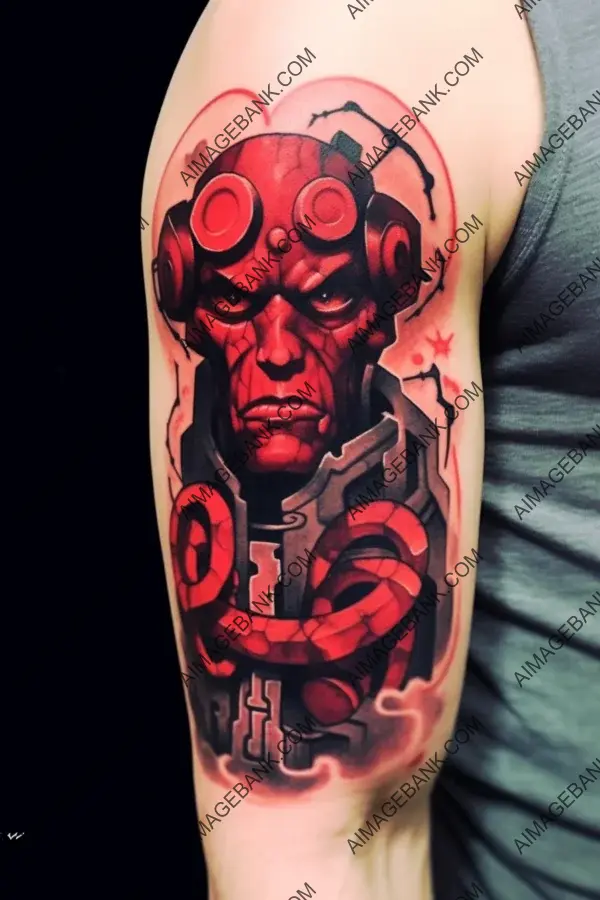 Colorful Hellboy Tattoo by Duda Lozano