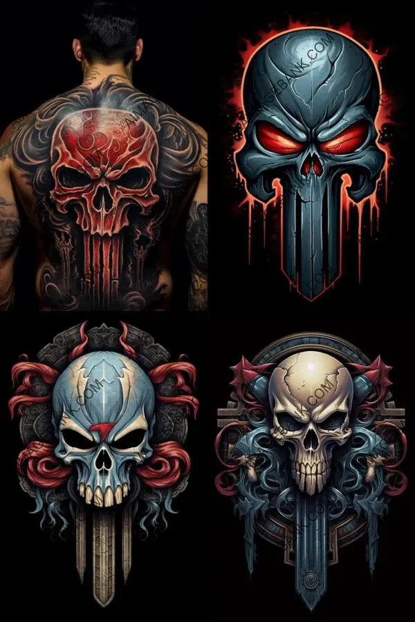 Colorful Punisher Tattoo by Alena Lang