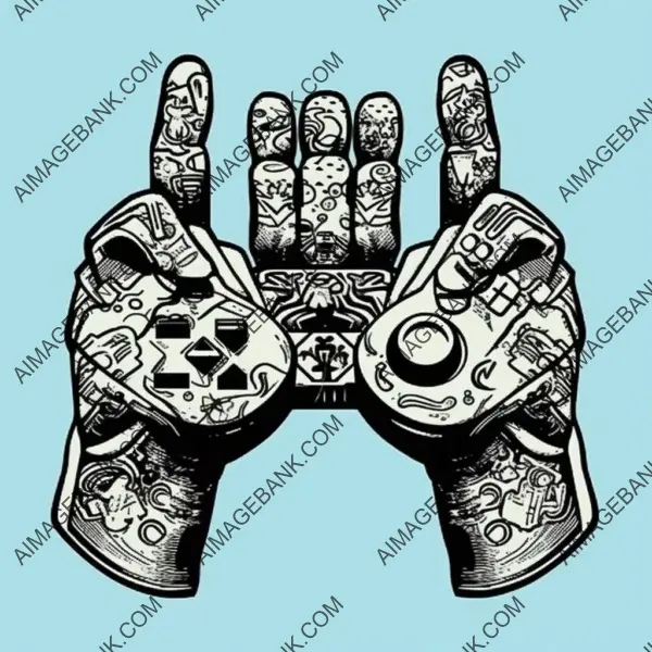 Videogame Controller: Gaming Hands Ink