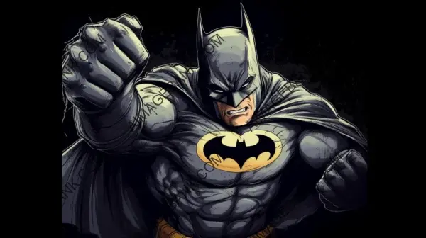 Colorful Caricature: Batman Raising Fist Tattoo.