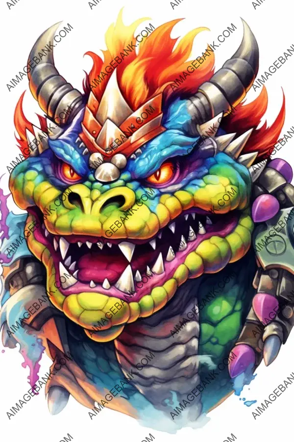 Colorful New School Bowser Tattoo Design