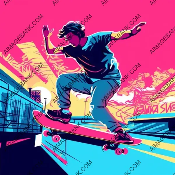 Skatepark: Depict Skateboarder Performing Trick