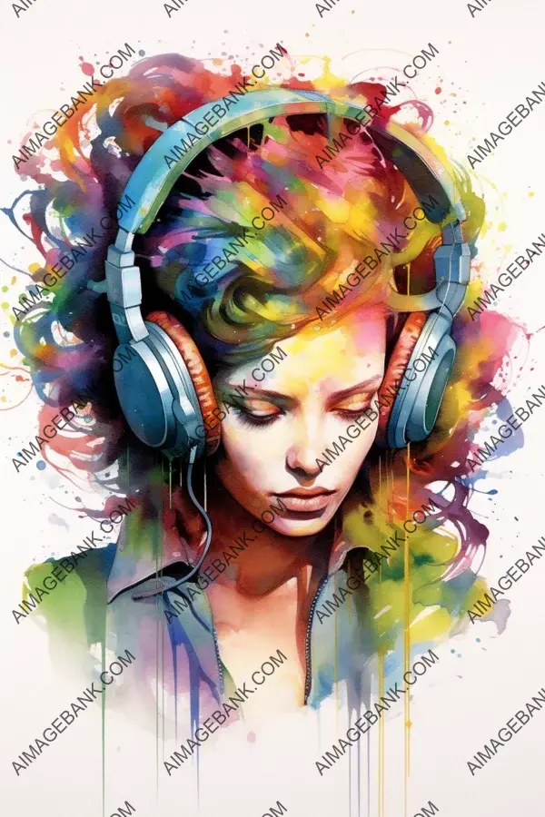 Her Hair Image Tattoo: Woman with Headphones