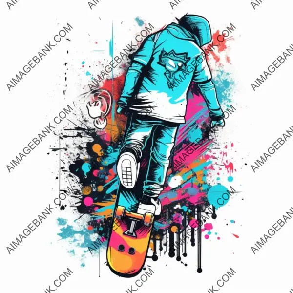 Colorful 2D Vector Skateboard Graffiti Art T-Shirt Design