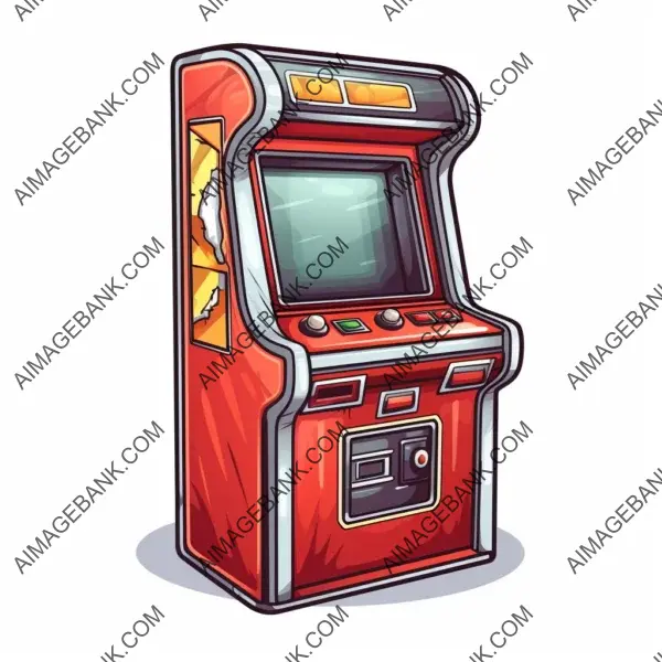 Clean White Background Sticker Design: Arcade Cabinet in Vector Format