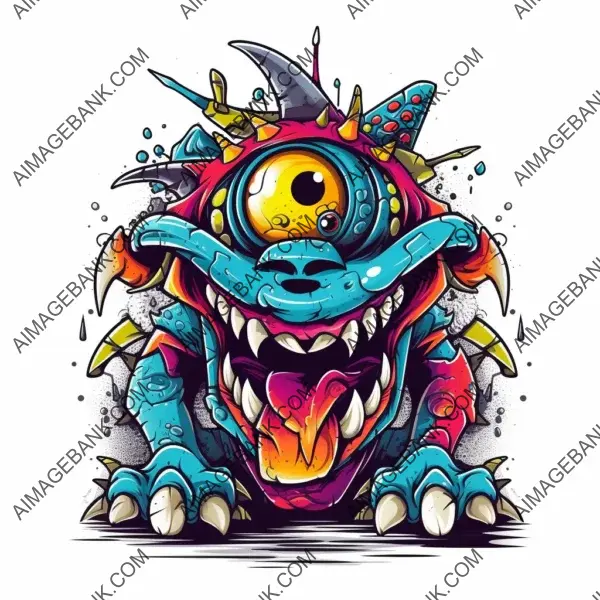 Nerdy Cartoon Monster: Graffiti Vector Sticker Art