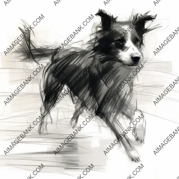 Unleashing Energy: Loose Gestural Sketch of a Dog Running Straight Ahead