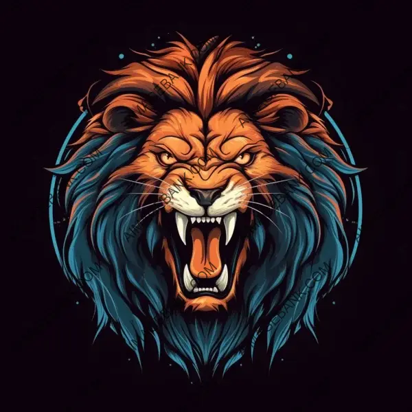 Powerful Lion Emblem with Black Background