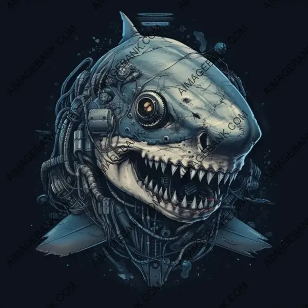 Evil cyborg shark logo